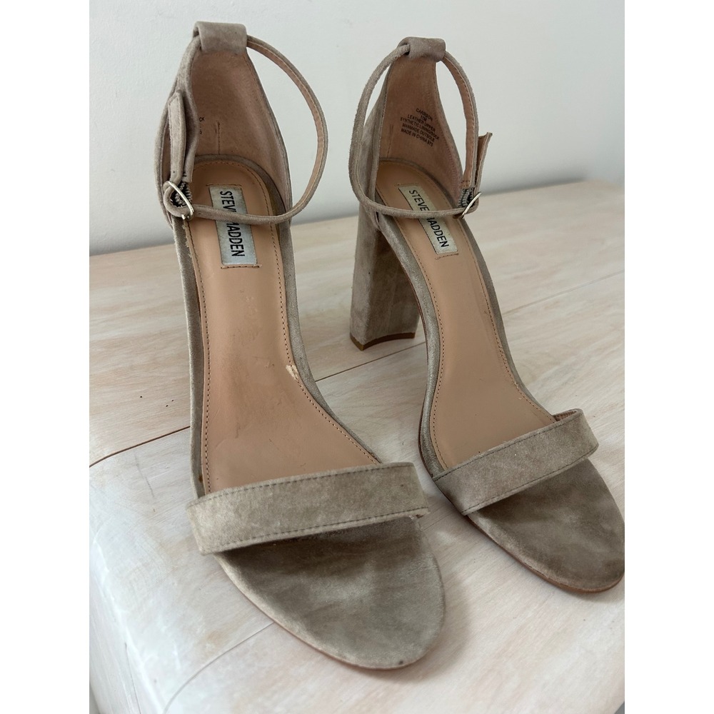 Steve Madden Carrson Taupe Suede Block Heel Sandal Womens 11M Dress Shoe